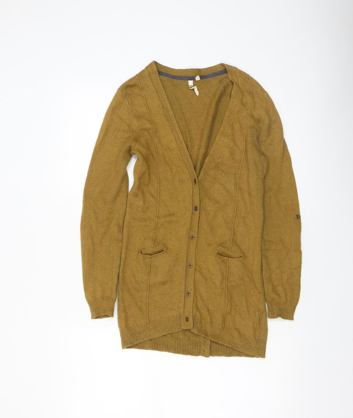 White Stuff Women's Brown V-Neck Buttoned Long Sleeve Cardigan Size 8