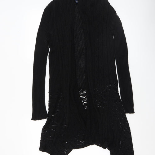 Saloos Women Black Open Knit Cardigan Small Acrylic Nylon