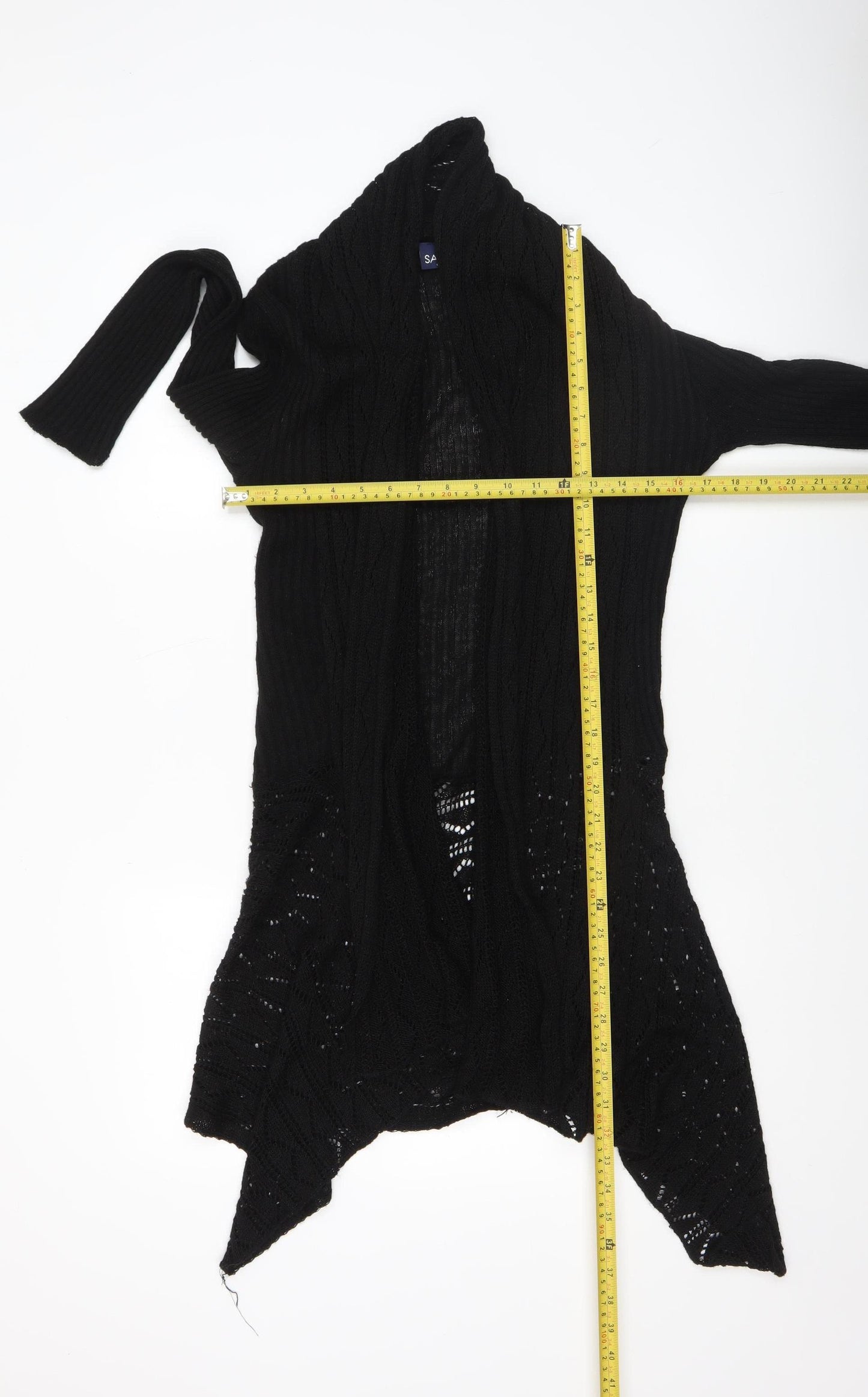 Saloos Women Black Open Knit Cardigan Small Acrylic Nylon