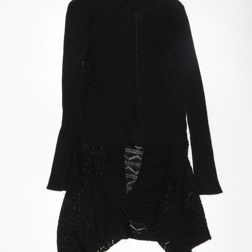 Saloos Women Black Open Knit Cardigan Small Acrylic Nylon