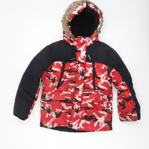George Boys Red Camouflage Hooded Puffer Jacket 5-6 Years Winter Coat