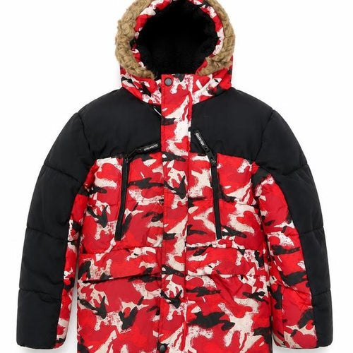 George Boys Red Camouflage Hooded Puffer Jacket 5-6 Years Winter Coat