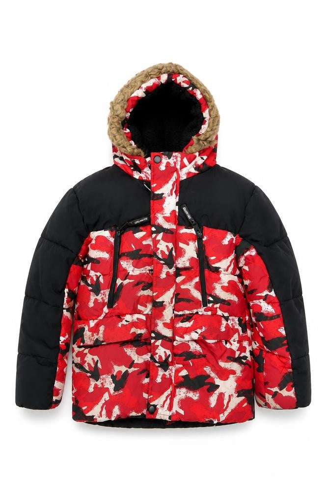 George Boys Red Camouflage Hooded Puffer Jacket 5-6 Years Winter Coat