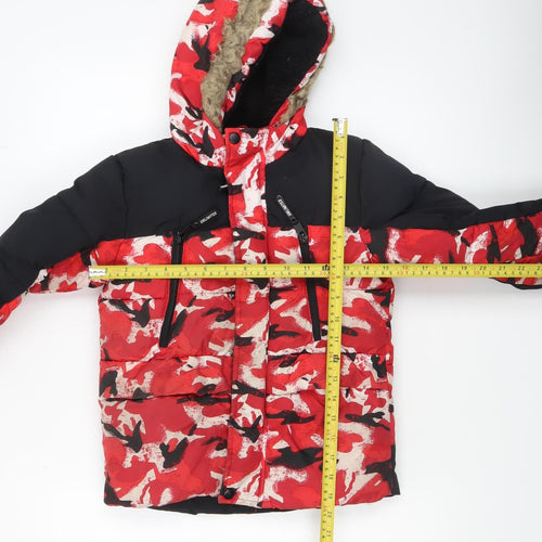 George Boys Red Camouflage Hooded Puffer Jacket 5-6 Years Winter Coat