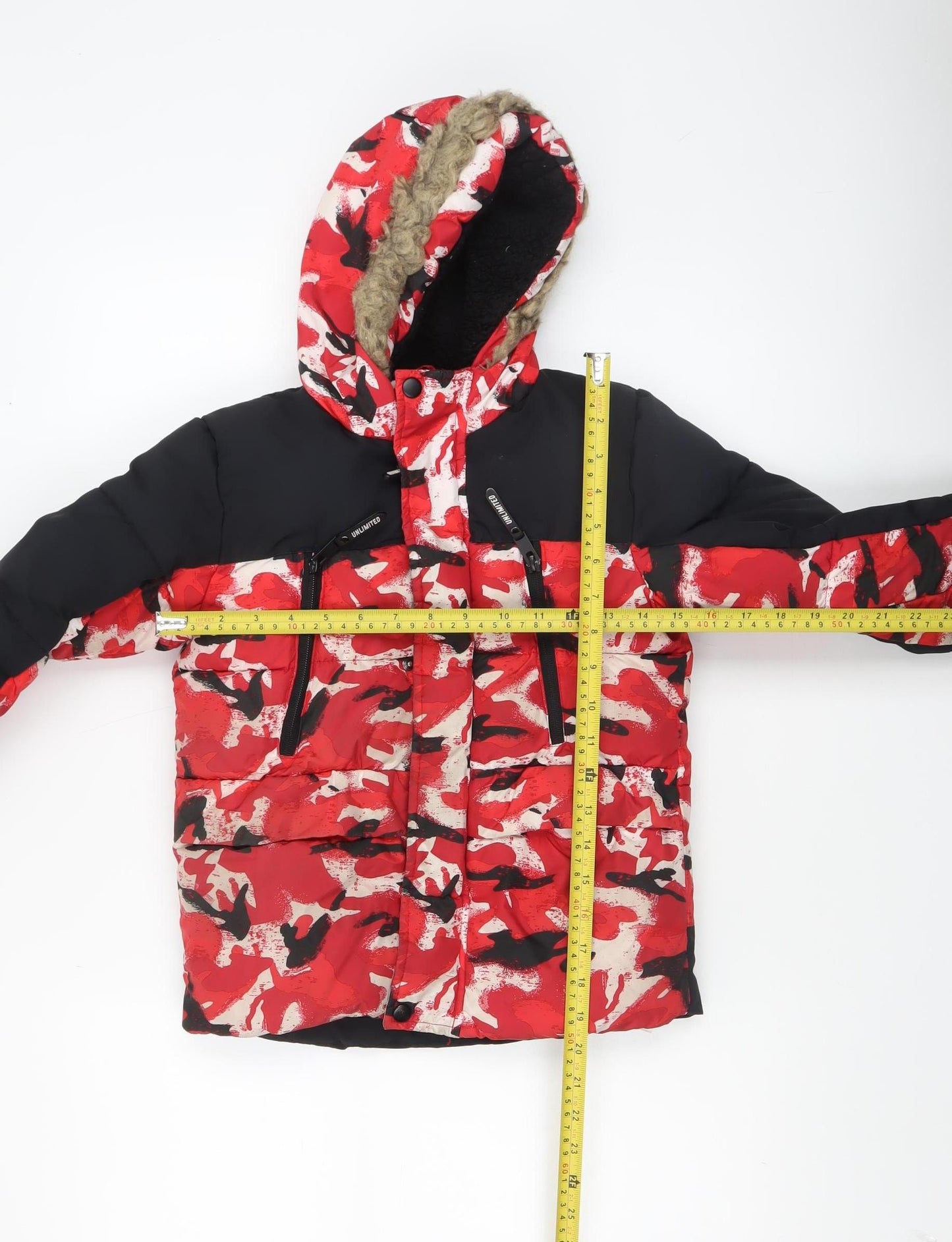George Boys Red Camouflage Hooded Puffer Jacket 5-6 Years Winter Coat