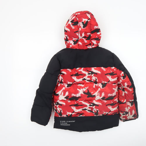 George Boys Red Camouflage Hooded Puffer Jacket 5-6 Years Winter Coat