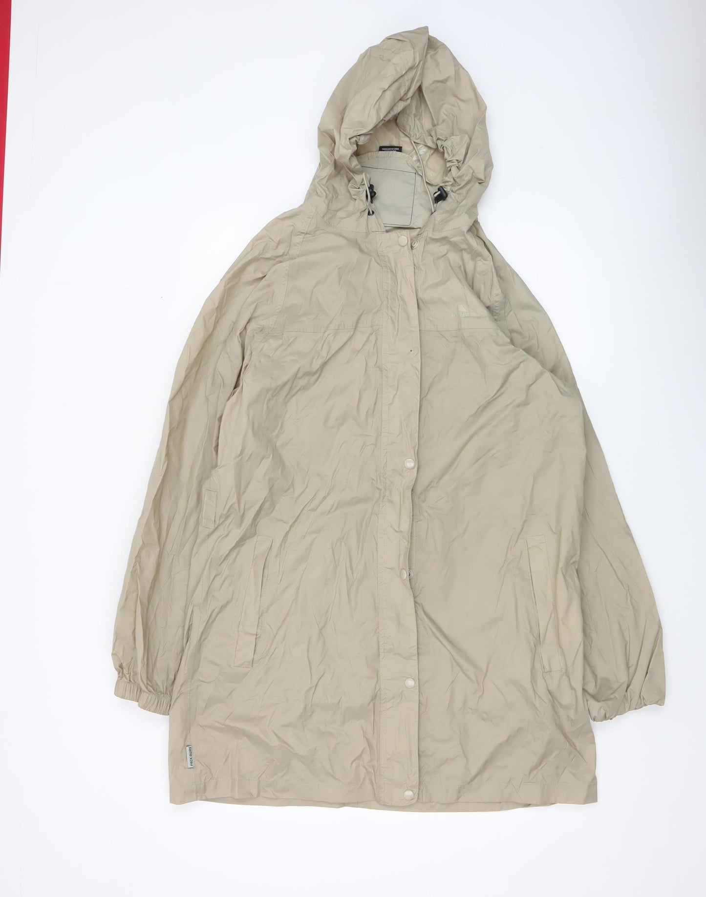 Trespass Women Beige Waterproof Long Rain Coat L Hooded Lightweight