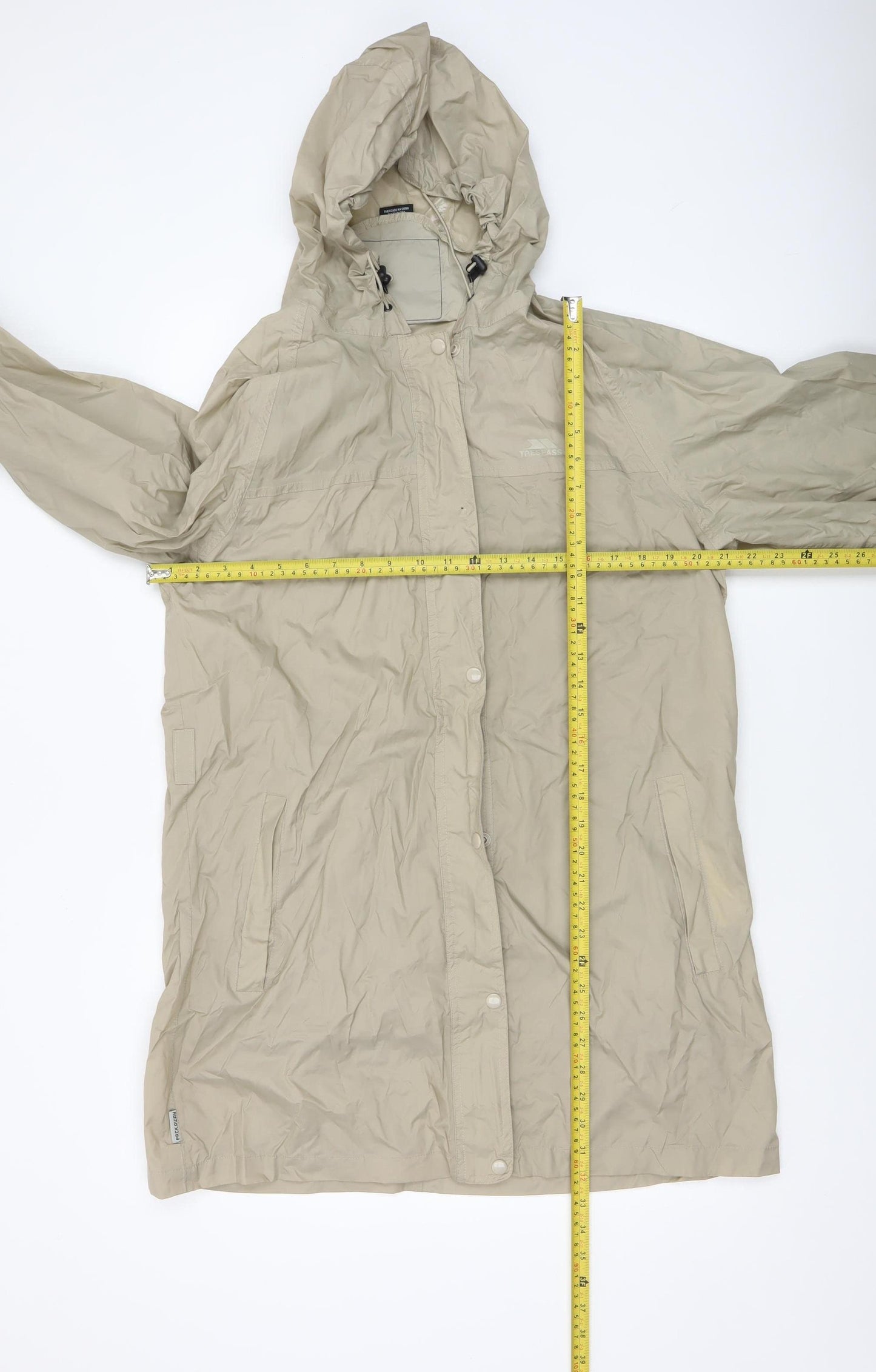 Trespass Women Beige Waterproof Long Rain Coat L Hooded Lightweight