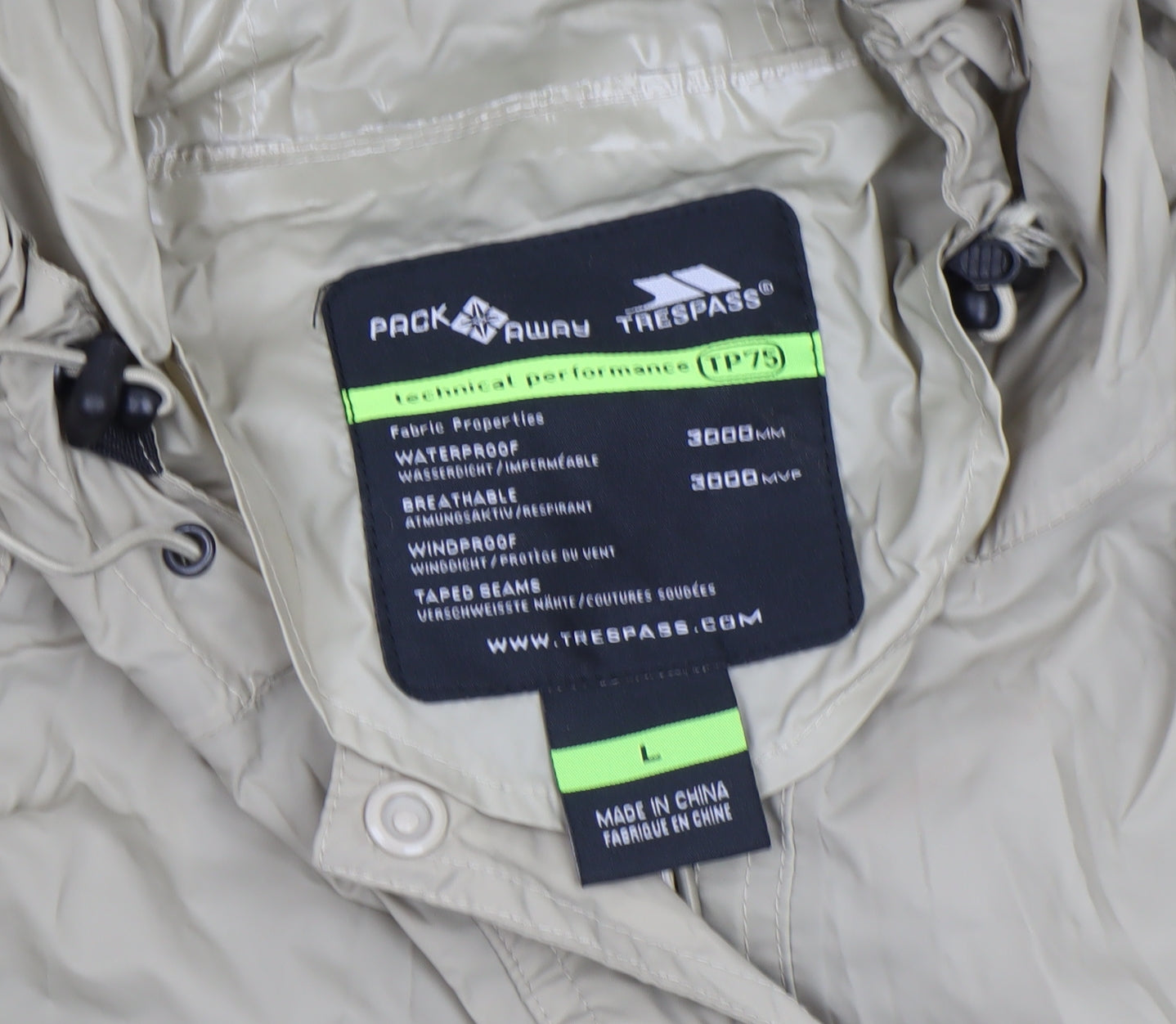 Trespass Women Beige Waterproof Long Rain Coat L Hooded Lightweight