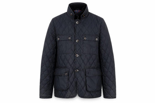 Front view of Ted Baker Women's Black Quilted Mid-Length Jacket, size 10