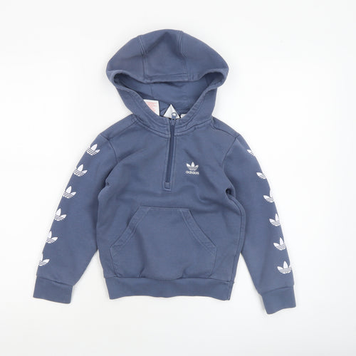 Adidas Boys Blue 5-6 Years 1/2 Zip Hoodie Cotton Blend Sweatshirt
