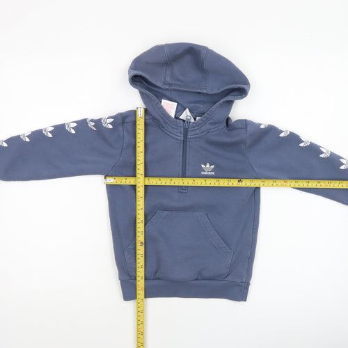 Adidas Boys Blue 5-6 Years 1/2 Zip Hoodie Cotton Blend Sweatshirt
