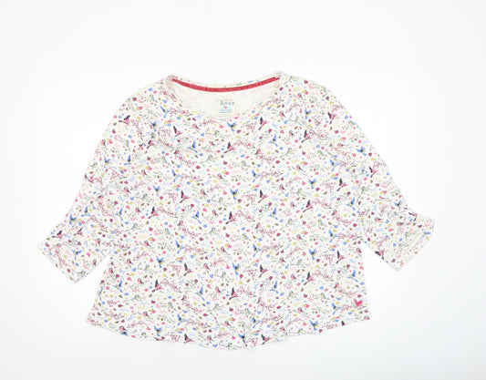 Country Rose Womens Multicoloured Bird Print Cotton 3/4 Sleeve Top L