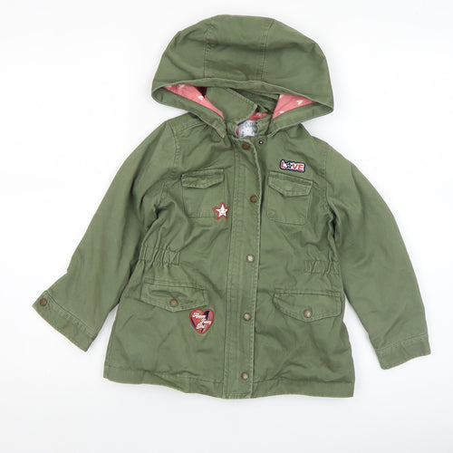 Vertbaudet Girls Green Hooded Cotton Parka Coat 5 Years Lined Casual Jacket