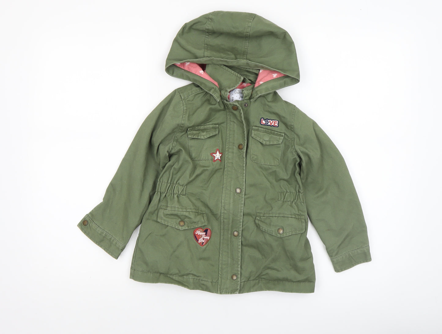 Vertbaudet Girls Green Hooded Cotton Parka Coat 5 Years Lined Casual Jacket