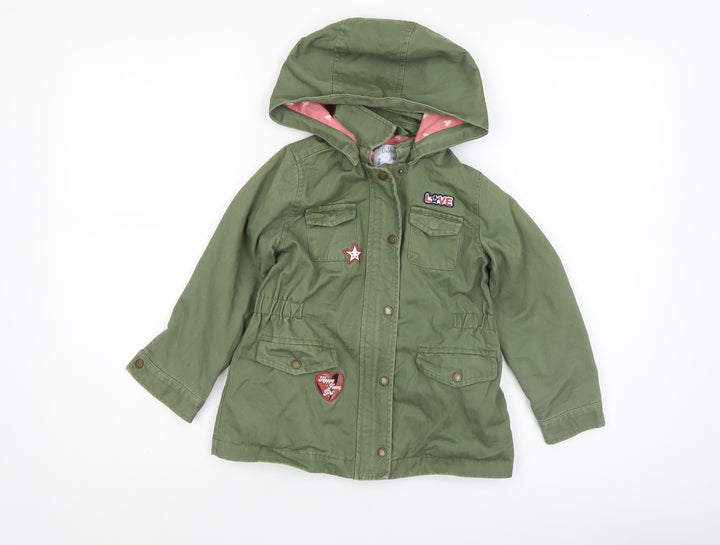 Vertbaudet Girls Green Hooded Cotton Parka Coat 5 Years Lined Casual Jacket