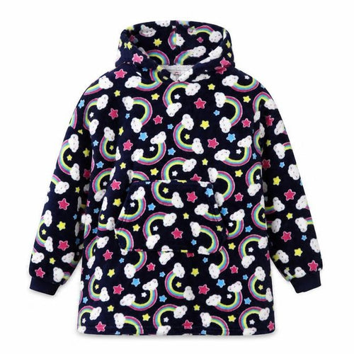 Girls Multicoloured Rainbow Cloud Fleece Hoodie Nightshirt 11-12 Years