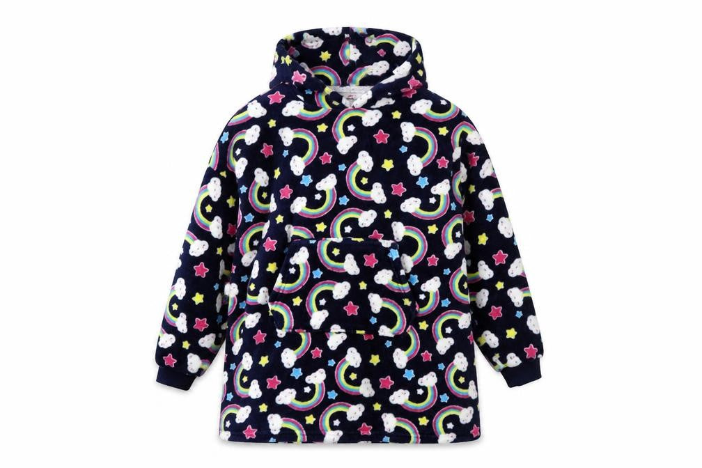 Girls Multicoloured Rainbow Cloud Fleece Hoodie Nightshirt 11-12 Years