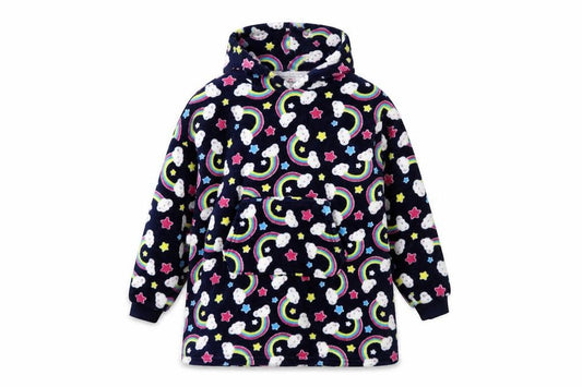 Girls Multicoloured Rainbow Cloud Fleece Hoodie Nightshirt 11-12 Years