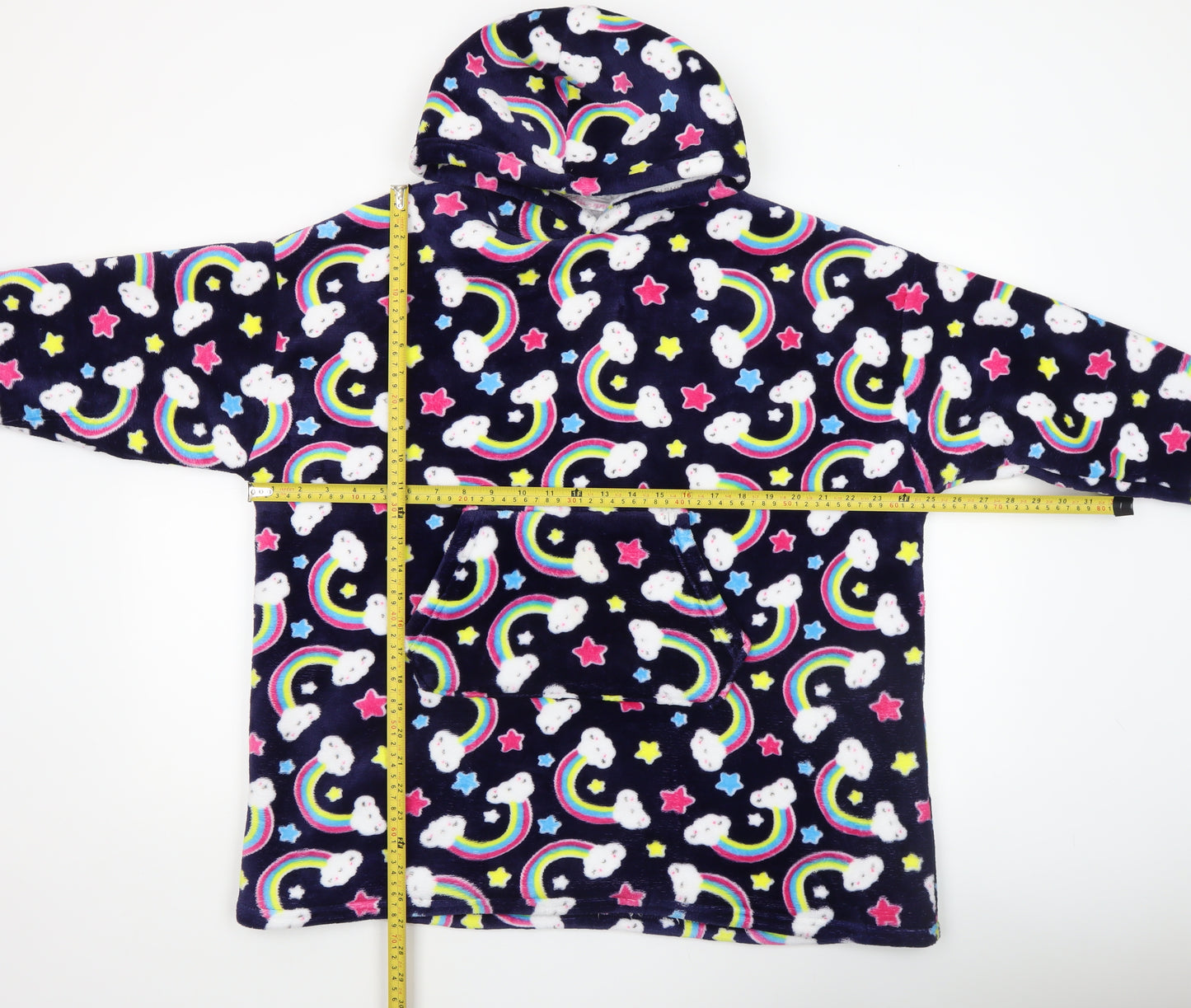 Girls Multicoloured Rainbow Cloud Fleece Hoodie Nightshirt 11-12 Years