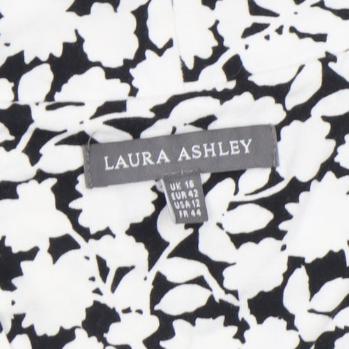 Laura Ashley Women's Black Floral Viscose Tunic Blouse Size 16