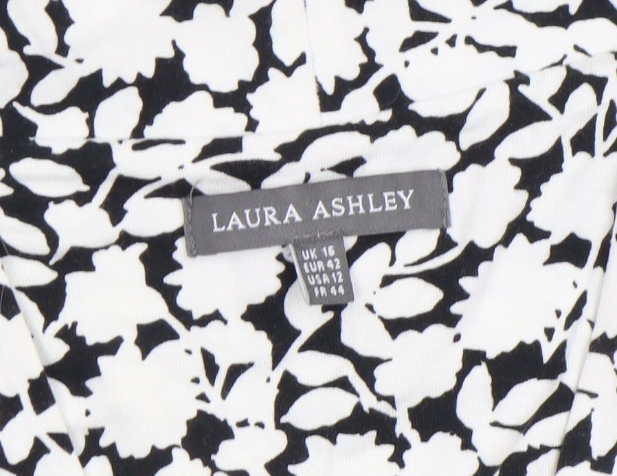 Laura Ashley Women's Black Floral Viscose Tunic Blouse Size 16