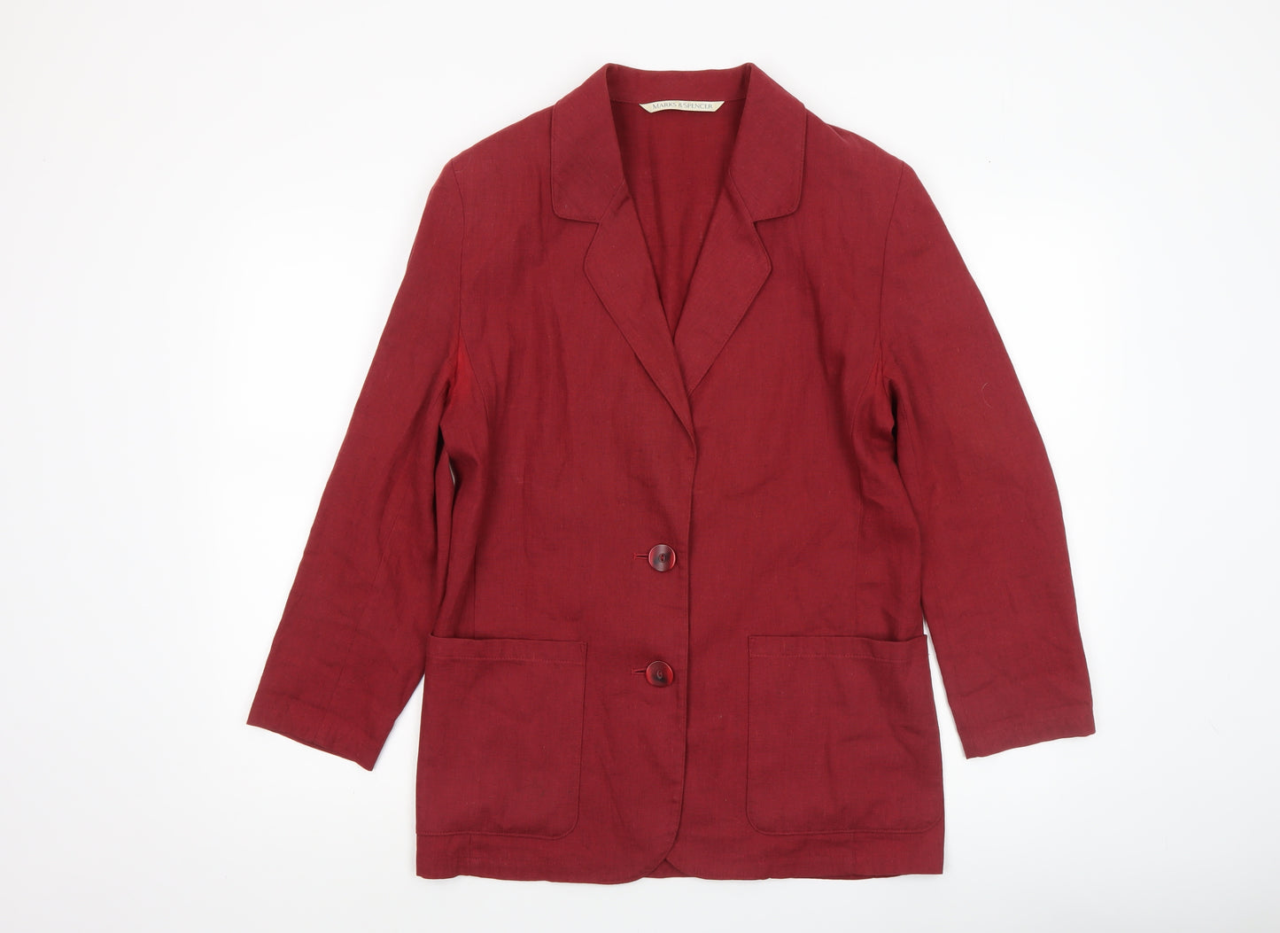 Marks and Spencer Women Dark Coral Linen Blend Blazer UK 10 Regular Fit