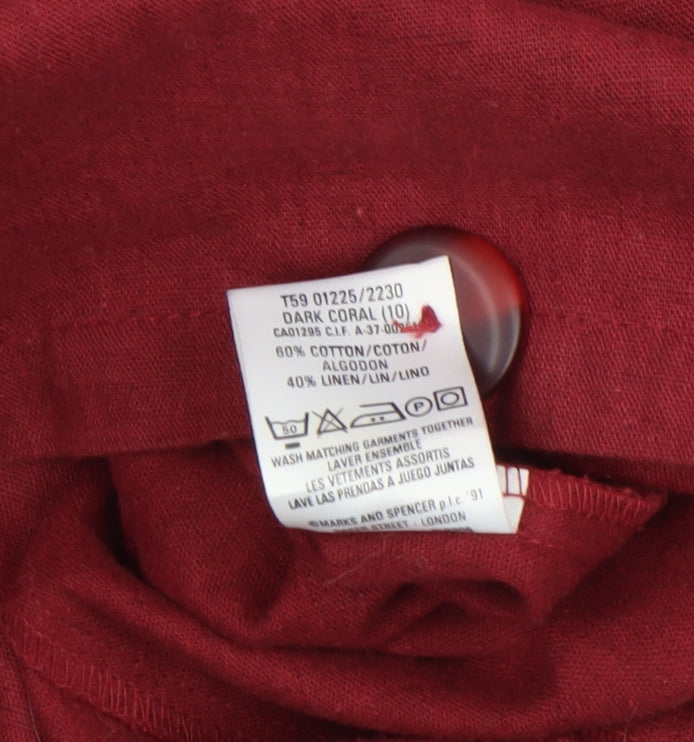 Marks and Spencer Women Dark Coral Linen Blend Blazer UK 10 Regular Fit