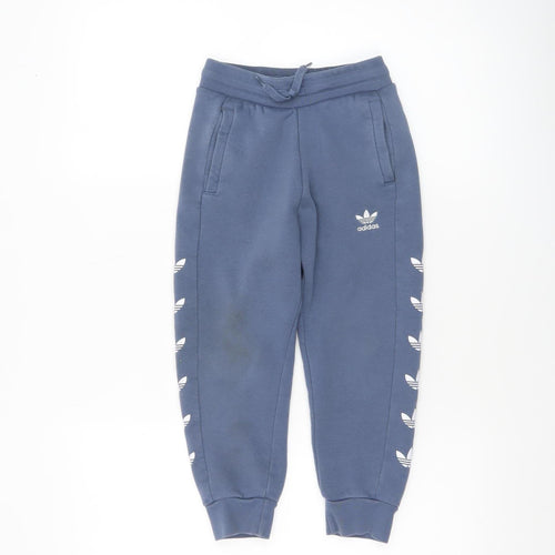 Adidas Boys Blue Jogger Sweatpants 5-6 Years Cotton Blend Elastic Waist