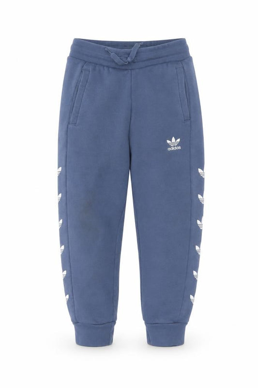 Front view of Adidas boys’ blue jogger sweatpants 5-6 years cotton blend elastic waist