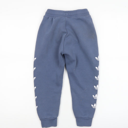 Adidas Boys Blue Jogger Sweatpants 5-6 Years Cotton Blend Elastic Waist
