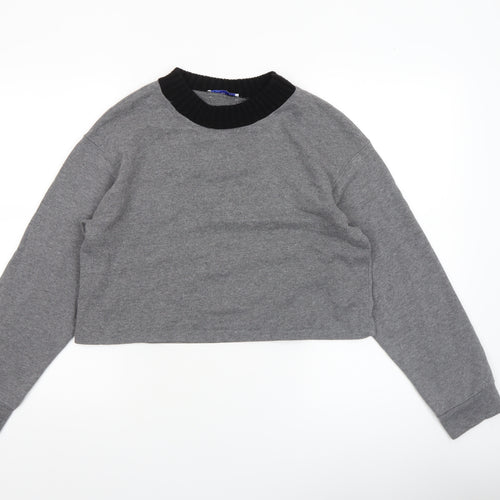 Zara Women Grey Cropped Long Sleeve Crew Neck T-Shirt Size S