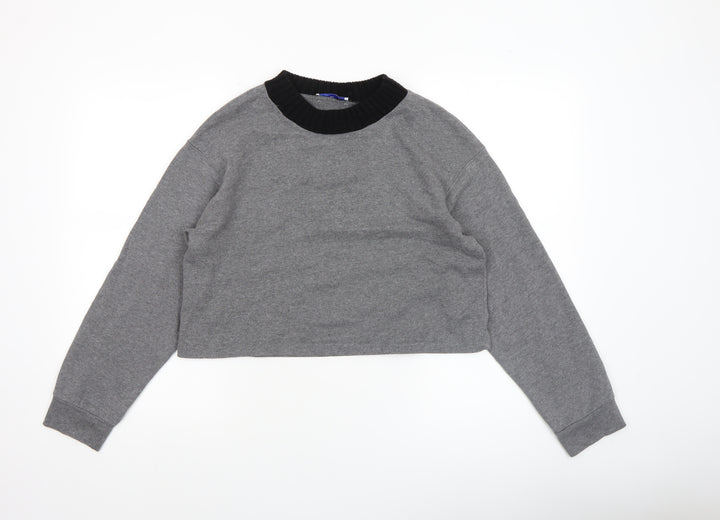 Zara Women Grey Cropped Long Sleeve Crew Neck T-Shirt Size S