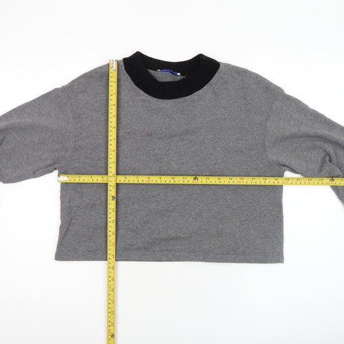 Zara Women Grey Cropped Long Sleeve Crew Neck T-Shirt Size S