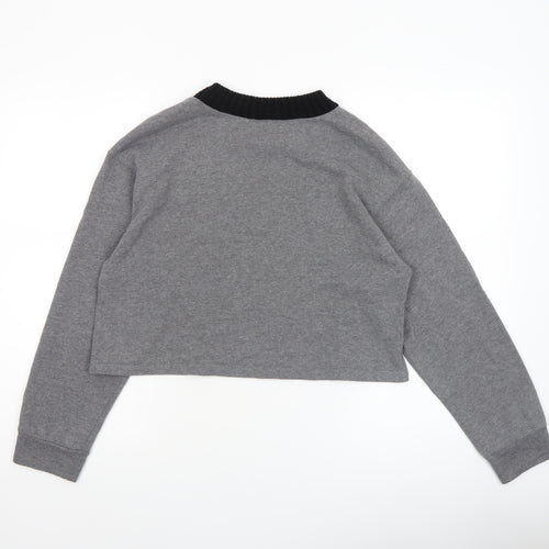Zara Women Grey Cropped Long Sleeve Crew Neck T-Shirt Size S