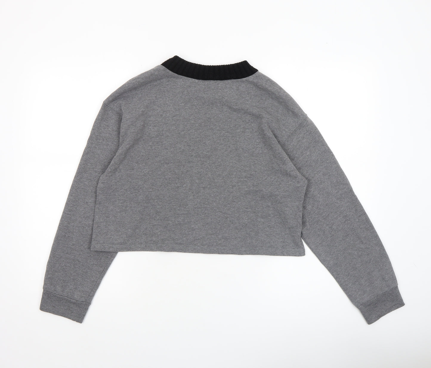 Zara Women Grey Cropped Long Sleeve Crew Neck T-Shirt Size S