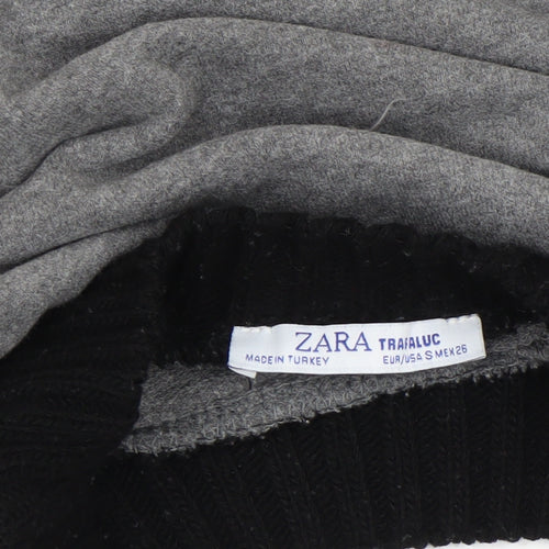 Zara Women Grey Cropped Long Sleeve Crew Neck T-Shirt Size S