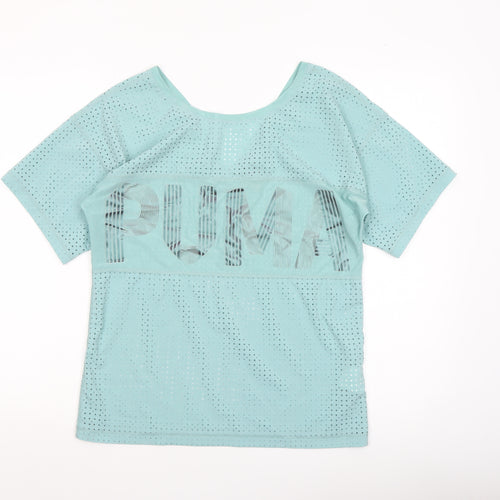 Puma Womens Blue XS Mesh Lightweight Short Sleeve Active T-Shirt