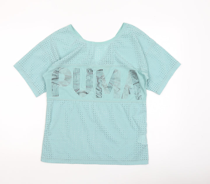 Puma Womens Blue XS Mesh Lightweight Short Sleeve Active T-Shirt