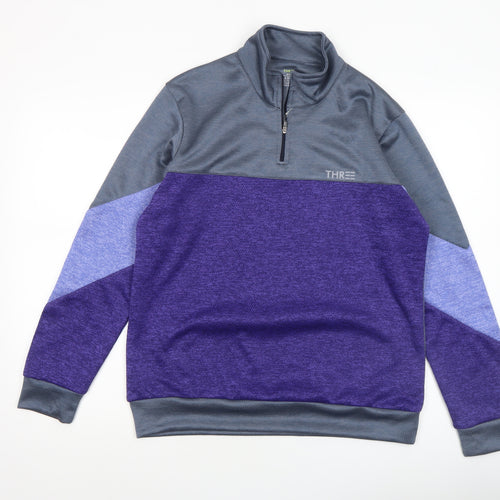 THREE Men's Purple Grey 1/4 Zip Pullover Sweatshirt 2XL