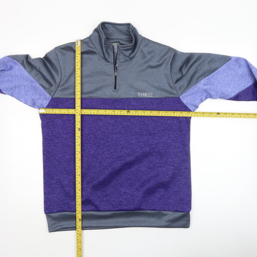 THREE Men's Purple Grey 1/4 Zip Pullover Sweatshirt 2XL