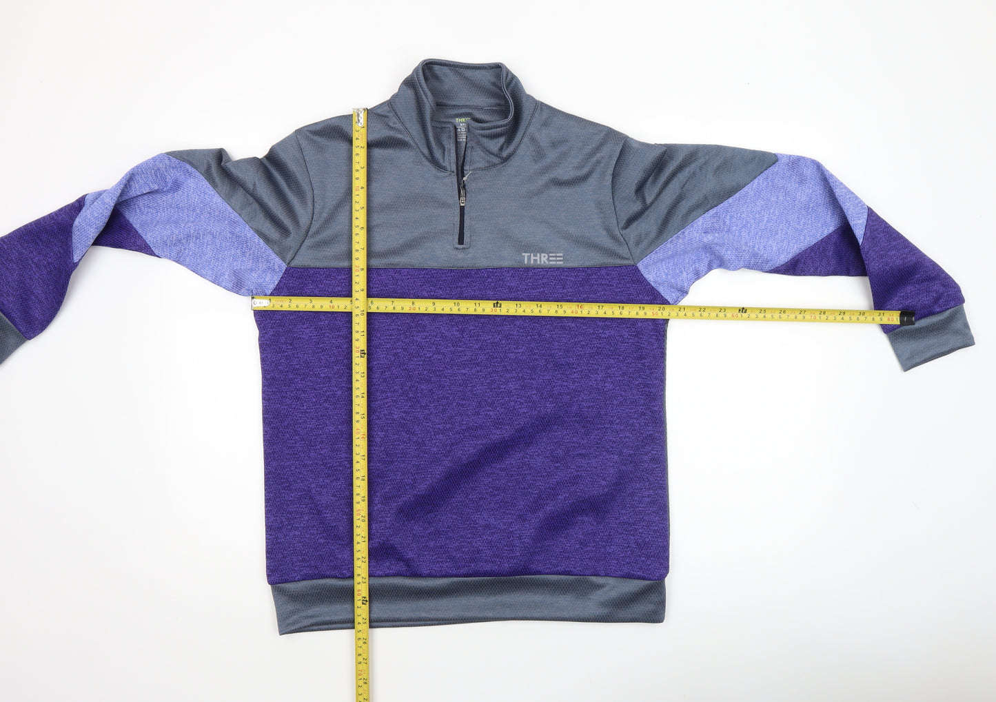 THREE Men's Purple Grey 1/4 Zip Pullover Sweatshirt 2XL