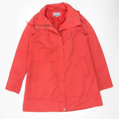 Urban Surface Women's Red Mid-Length Rain Coat Size S Hooded Twill Zip Jacket