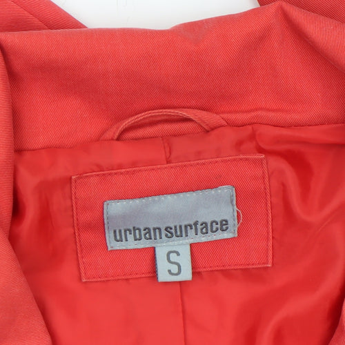 Urban Surface Women's Red Mid-Length Rain Coat Size S Hooded Twill Zip Jacket