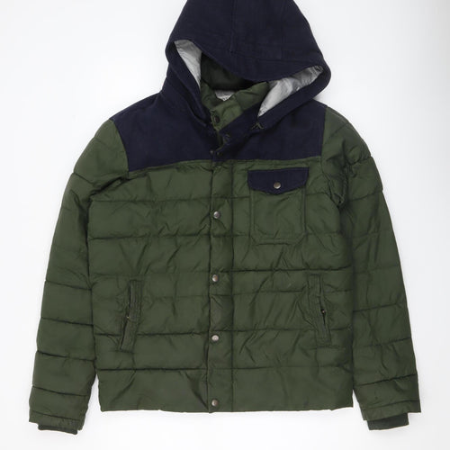 Statham Vintage Men’s Green Puffer Hooded Jacket Size S Winter Casual
