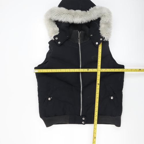 Adidas Women Black Size 14 Hooded Puffer Waistcoat Faux Fur Trim