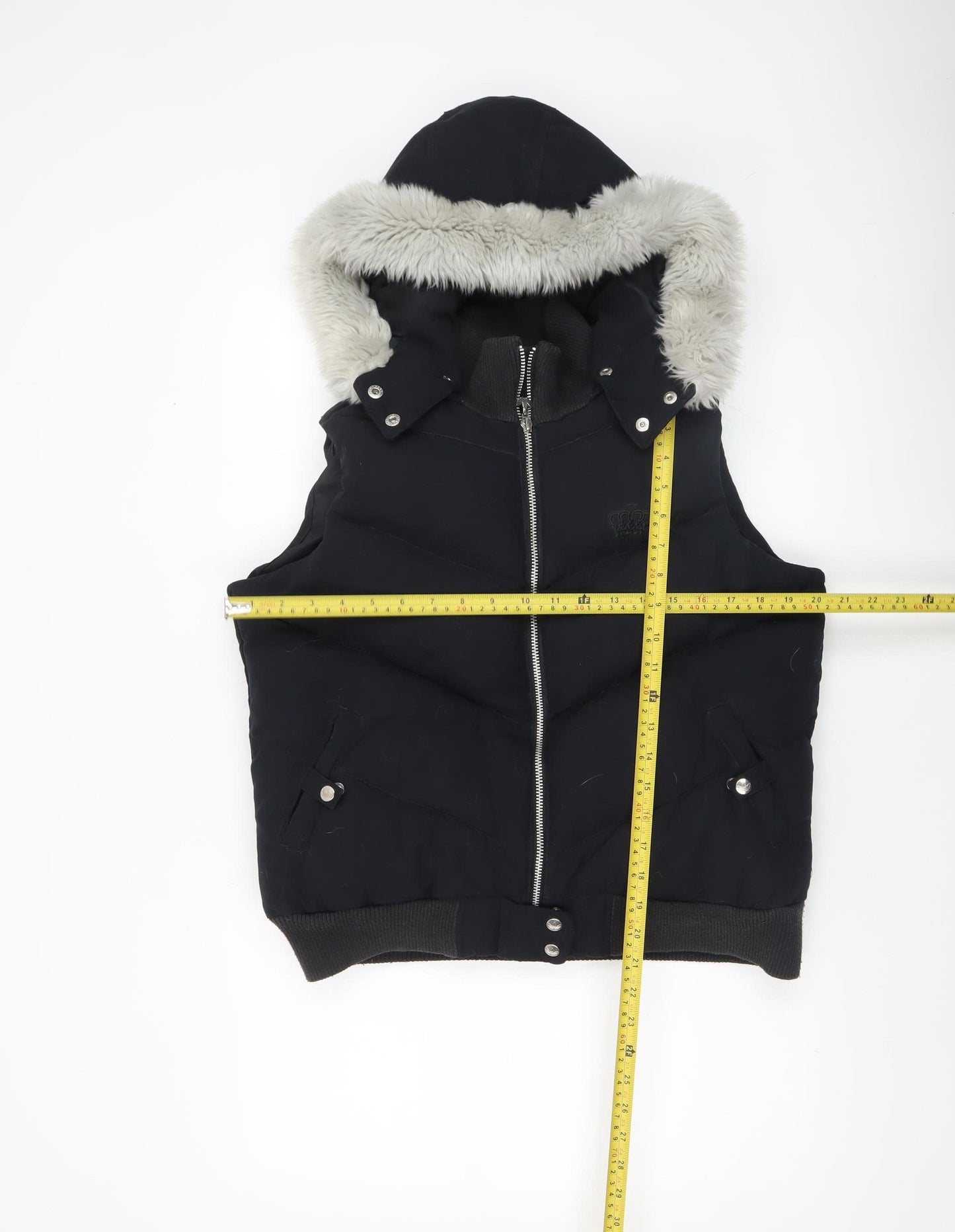 Adidas Women Black Size 14 Hooded Puffer Waistcoat Faux Fur Trim