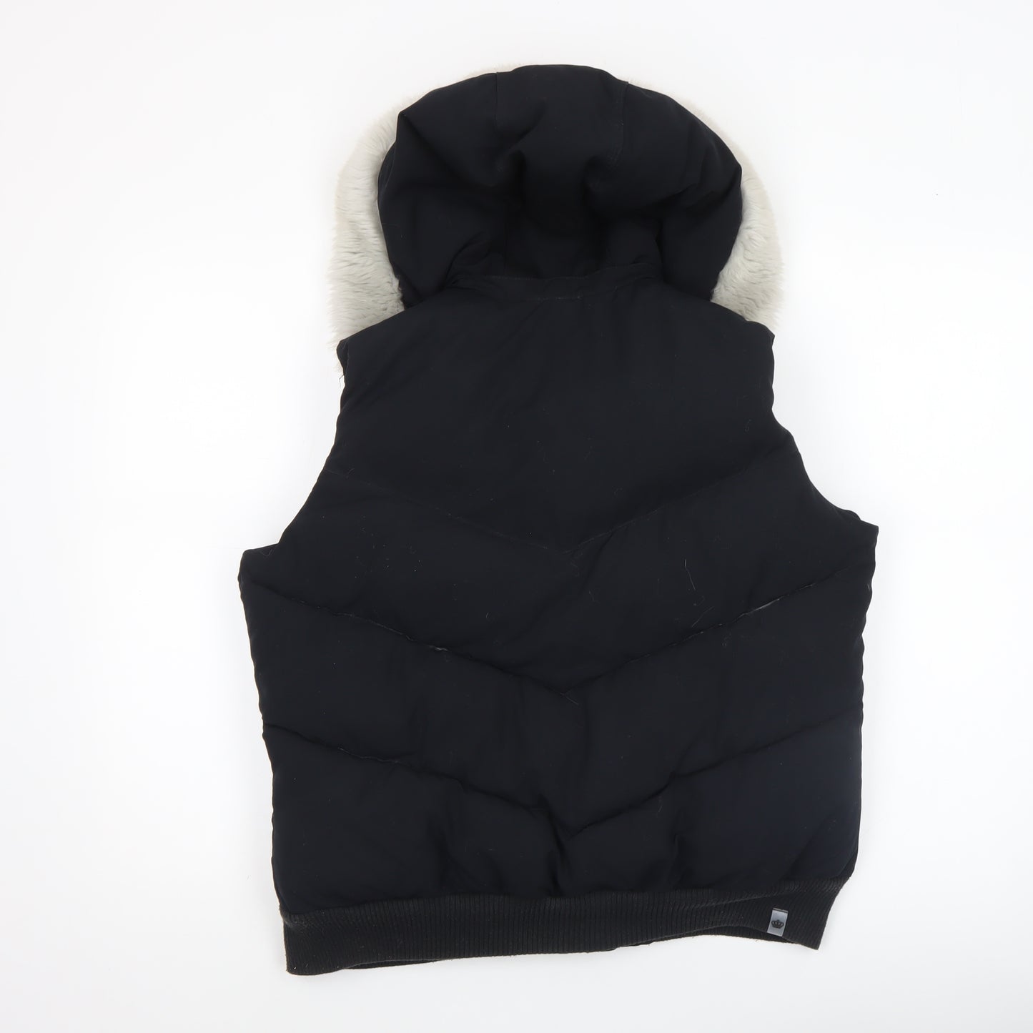 Adidas Women Black Size 14 Hooded Puffer Waistcoat Faux Fur Trim