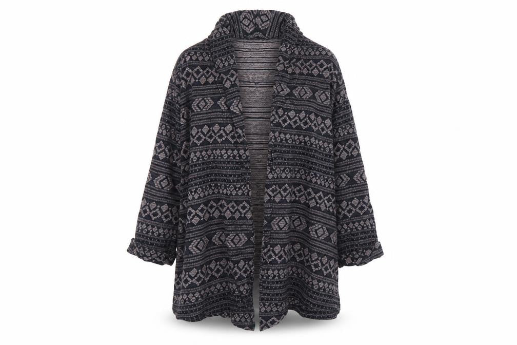 FatFace Women's Blue Geometric Knit Cotton Modal Coatigan Size 12