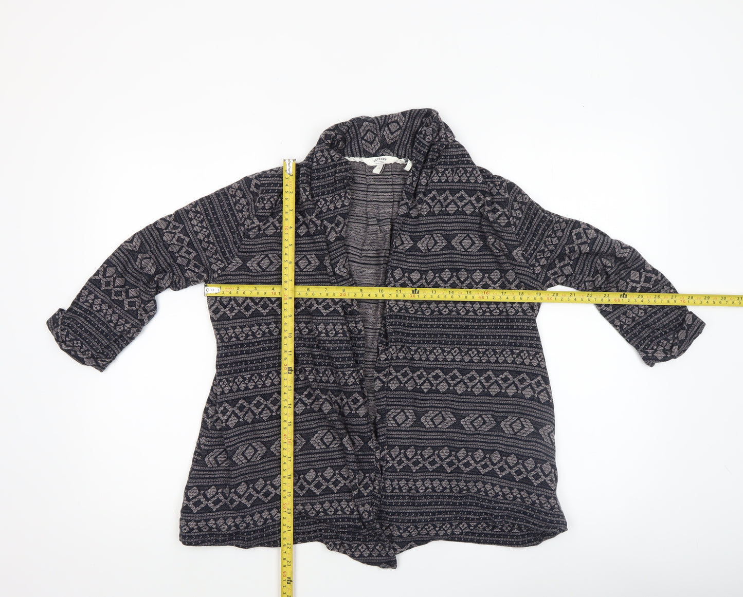 FatFace Women's Blue Geometric Knit Cotton Modal Coatigan Size 12